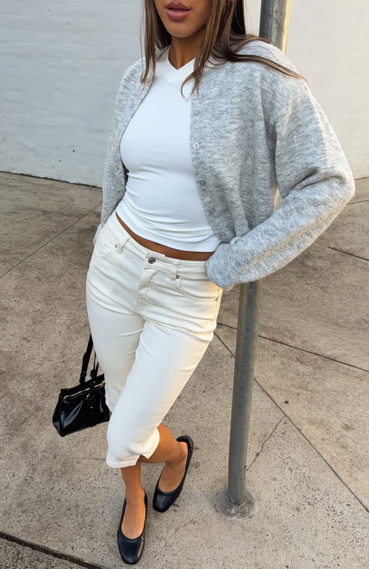 LuxeEase Cropped Button-Up Knit Cardigan